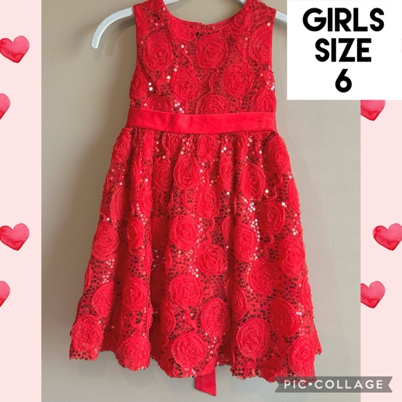 Rare Too Girls Dress Red Rose Sequin Holiday Party Special Occasion Sleeveless 6 - Picture 1 of 16